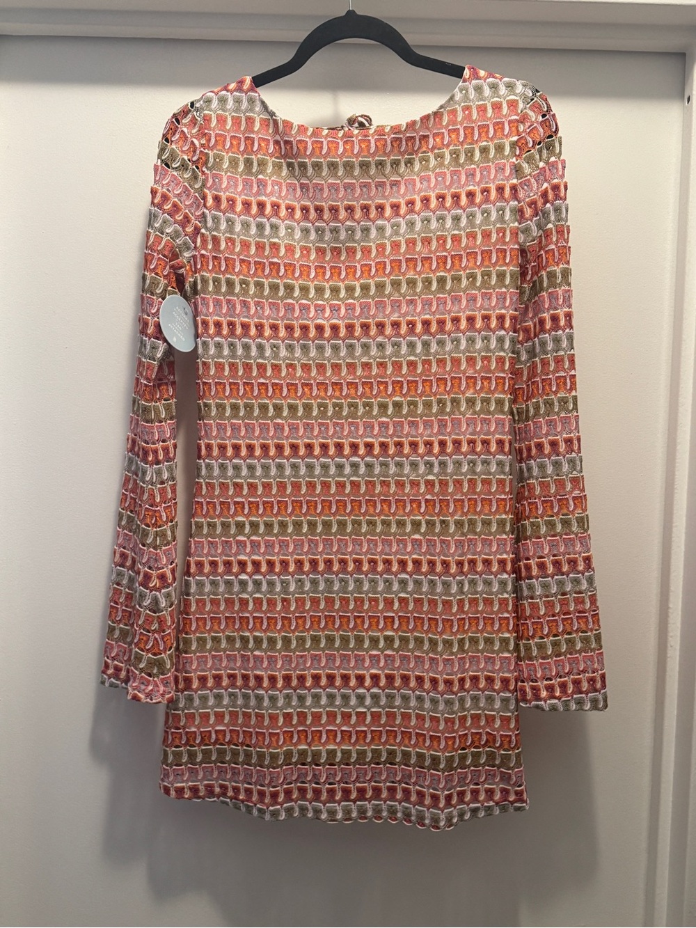 Hill House Long Sleeve Mini Dress in Pink, Coral & Olive Pattern